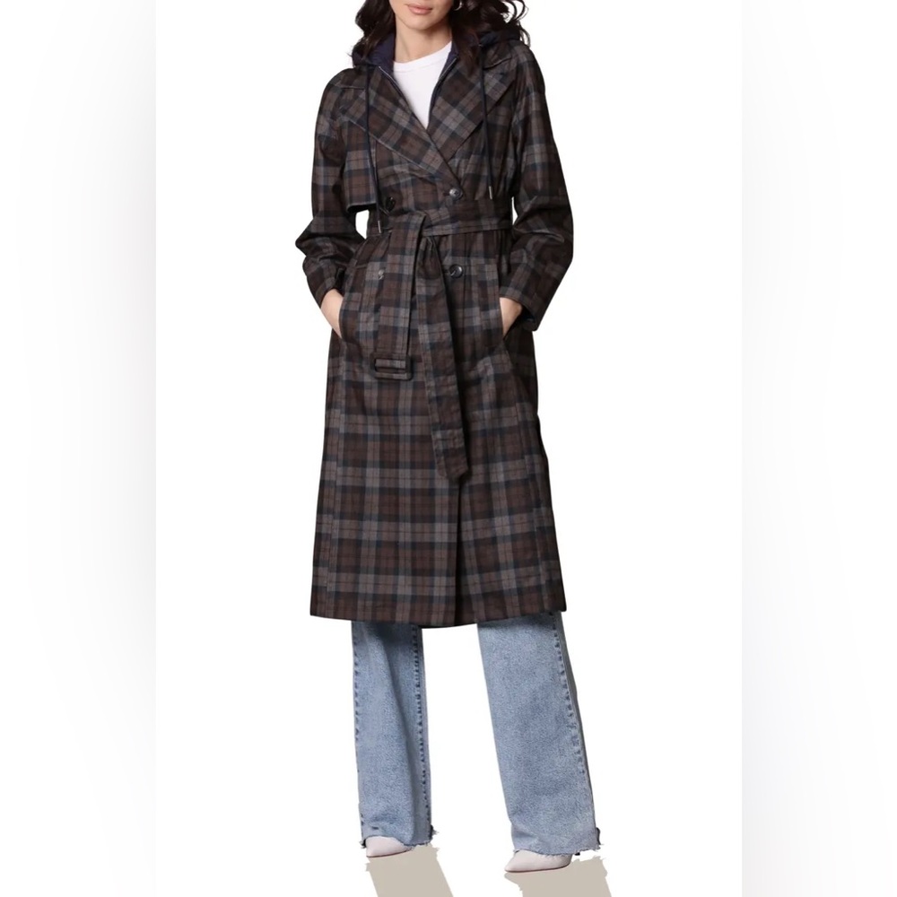Avec Les Filles NWOT Plaid Trenchcoat Sz Large - Picture 3 of 11